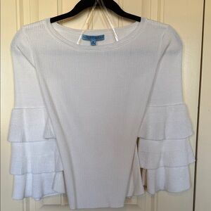 ANTONIO MELANI White Ruffle-Sleeve Knit Top